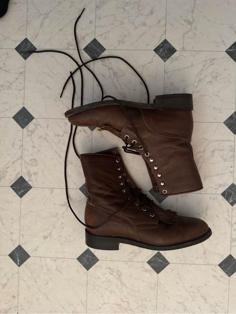 Dan Post Brown Leather Lace-Up Combat Boots